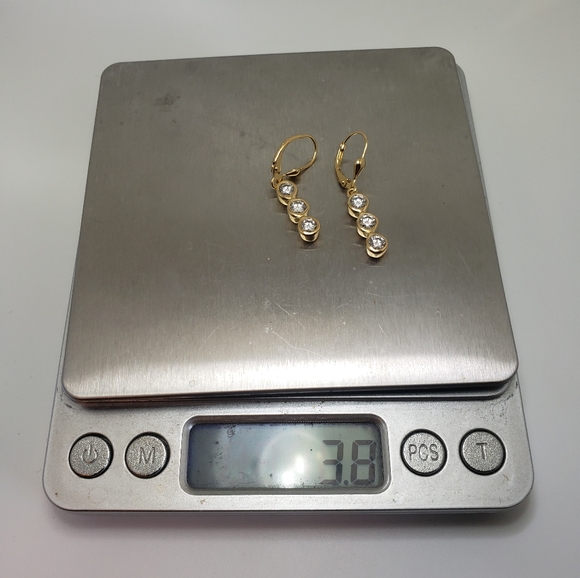 1.75ctw. Authentic Moissanite 3 Stone Drop Earrings in 18k Gold over Silver - Picture 10 of 11